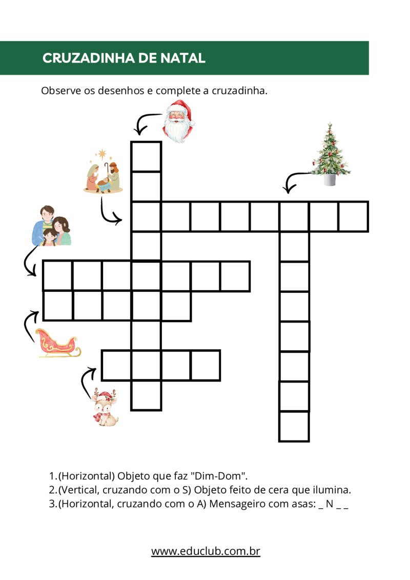 Palavras Cruzadas Atividades De Natal Para Imprimir Educao E