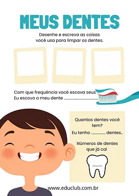 Cuidado com os dentes para 2º Ano, 1º Ano de Ciências, Higiene bucal - Material educacional