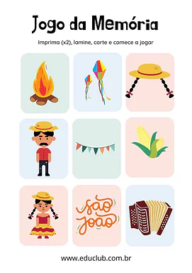 Jogo da memória Festa Junina Jogo da memória Festa Junina para Creche, 2º Ano, 1º Ano, Pré-Escola de Datas Comemorativas, Festa Junina - Material educa...