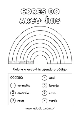 Atividade arco-íris para colorir para Pré-Escola de Artes - Material educacional
