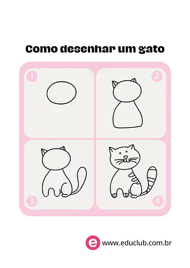 Como desenhar um gato para 5º Ano, 4º Ano, 3º Ano, 2º Ano, 1º Ano, Pré-Escola de Artes - Material educacional