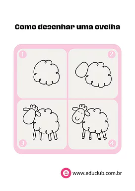 Como desenhar uma ovelha fácil e fofa para Creche, 5º Ano, 4º Ano, 3º Ano, 2º Ano, 1º Ano, Pré-Escola de Artes - Material ...