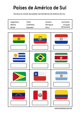 Atividade sobre América do Sul 5 ano Atividade sobre América do Sul 5 ano para 5º Ano de Geografia, América do Sul - Material educacional