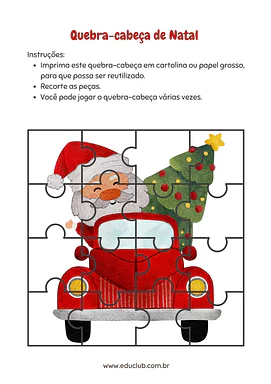 Quebra-cabeça do Papai Noel de 16 peças. para 1º Ano, Pré-Escola de Recursos Educativos, Atenção e Concentração - Material...