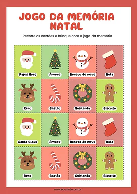 Jogo da memória de Natal para 1º Ano, Pré-Escola de Datas Comemorativas, Recursos Educativos, Natal, Passatempo - Material...