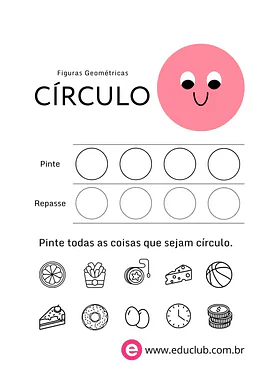 Atividade círculo Educação Infantil para Pré-Escola de Geometria, Figuras Geométricas - Material educacional