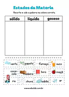 Atividade estados da matéria Atividade estados da matéria para 3º Ano, 2º Ano, 1º Ano de Ciências, Estados da Matéria - Material educacional