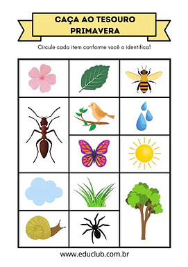 Caça ao tesouro da primavera para 5º Ano, 4º Ano, 3º Ano, 2º Ano, 1º Ano, Pré-Escola de Ciências, Estações do ano - Materi...