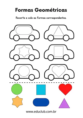 Atividade de recortar e colar as formas geométricas para 1º Ano de Geometria, Figuras Geométricas - Material educacional