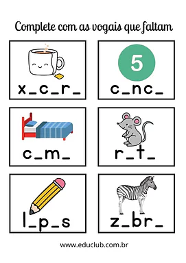 Complete com as vogais que faltam | Educlub