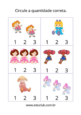 Números de 1 a 3 - Conte e marque para Pré-Escola de Números, Matemática - Material educacional