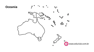 Mapa da Oceania para colorir para 5º Ano, 4º Ano, 3º Ano de Geografia, Oceania - Material educacional