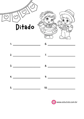 Folha de ditado Festa Junina Folha de ditado Festa Junina para 2º Ano, 1º Ano de Língua Portuguesa, Ditado - Material educacional