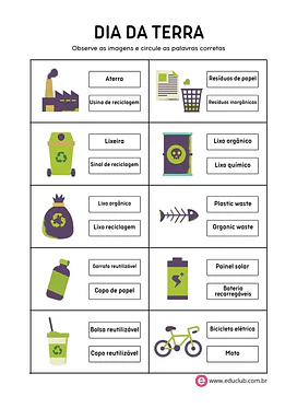 Atividade sobre o Dia da Terra de Língua Portuguesa para 3º Ano, 2º Ano, 1º Ano de Datas Comemorativas, Língua Portuguesa,...