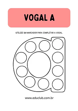 Ficha das vogais para Educação Infantil para Creche, Pré-Escola de Língua Portuguesa, Vogais - Material educacional