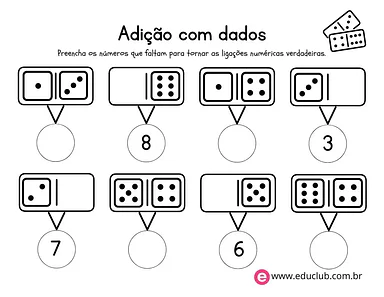 Soma com dados Soma com dados para 1º Ano de Operações básicas, Matemática - Material educacional