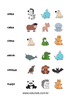 Nomes dos animais - Quem sou eu? para 1º Ano, Pré-Escola de Ciências, Seres Vivos - Material educacional