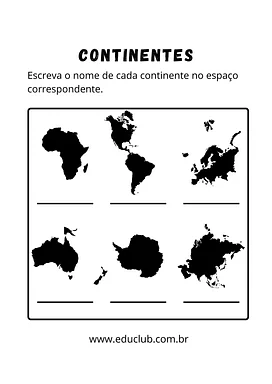 Atividade sobre continentes Atividade sobre continentes para 3º Ano, 2º Ano, 1º Ano de Geografia, Continentes - Material educacional
