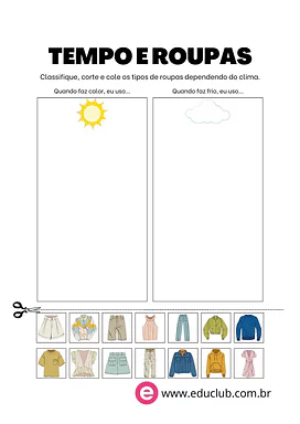 O tempo e as roupas para 2º Ano, 1º Ano de Ciências, Estações do ano, Vocabulário, Clima - Material educacional