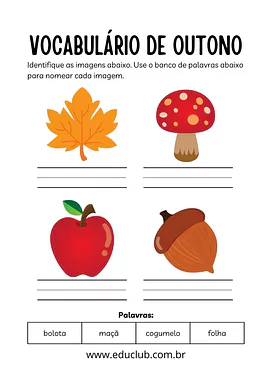 Vocabulário de outono Vocabulário de outono para 1º Ano de Ciências, Estações do ano - Material educacional