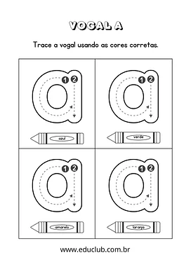 Atividade de cobrir as vogais para Pré-Escola de Língua Portuguesa, Vogais - Material educacional