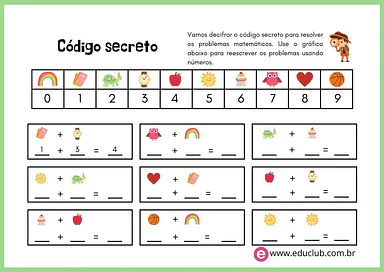 Código secreto Código secreto para 1º Ano de Operações básicas, Matemática - Material educacional