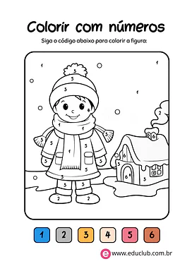 Colorir por números desenhos do inverno para 1º Ano, Pré-Escola de Estações do ano - Material educacional