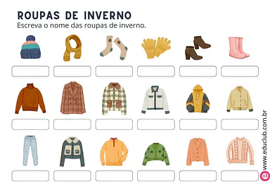 Atividade sobre as roupas de inverno Atividade sobre as roupas de inverno para 2º Ano, 1º Ano de Ciências, Estações do ano - Material educacional