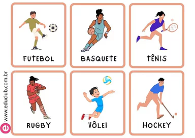 Vocabulário de esportes para Creche, Pré-Escola de Educação Física - Material educacional