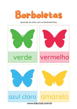 Aprendendo as cores com as borboletas para Creche, Pré-Escola de Recursos Educativos, Cores, Artes - Material educacional