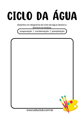 Desenhe o diagrama do ciclo da água Desenhe o diagrama do ciclo da água para 3º Ano, 2º Ano de Ciências, Meio Ambiente - Material educacional