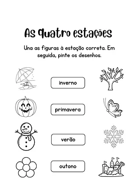 Ligue os elementos a cada estação do ano para Creche, Pré-Escola de Ciências, Estações do ano - Material educacional