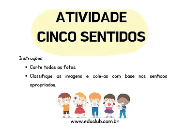 Atividade sobre os cinco sentidos para 1º Ano de Ciências, Cinco sentidos - Material educacional