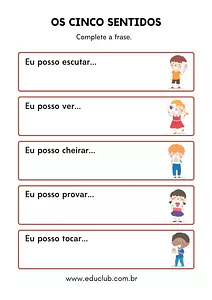 Atividade sobre os cinco sentidos 2o ano