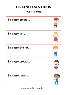 Atividade sobre os cinco sentidos 2o ano para 2º Ano de Ciências, Cinco sentidos - Material educacional