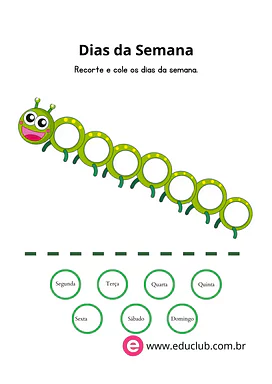 Atividade dias da semana para 2º Ano, 1º Ano de Ciências, Calendário - Material educacional