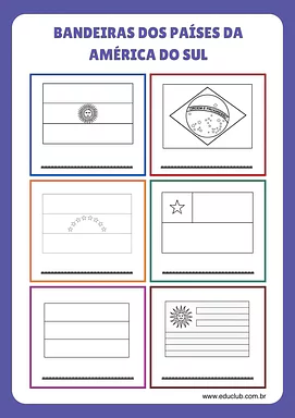 Bandeiras dos países da América do Sul para colorir Bandeiras dos países da América do Sul para colorir para 5º Ano, 4º Ano, 3º Ano de Geografia, América do Sul - Material ed...