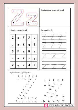 Atividade letra Z Atividade letra Z para 1º Ano de Língua Portuguesa, Alfabeto - Material educacional