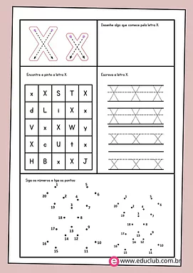 Atividade letra X Atividade letra X para 1º Ano de Língua Portuguesa, Alfabeto - Material educacional