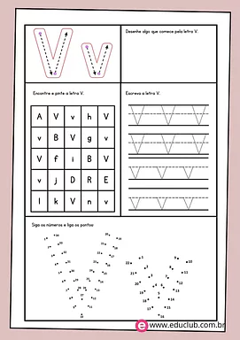 Atividade letra V Atividade letra V para 1º Ano de Língua Portuguesa, Alfabeto - Material educacional