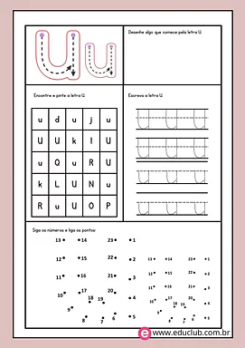 Atividade letra U Atividade letra U para 1º Ano de Língua Portuguesa, Alfabeto - Material educacional