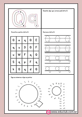 Atividade letra Q Atividade letra Q para 1º Ano de Língua Portuguesa, Alfabeto - Material educacional