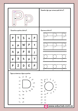 Atividade letra P Atividade letra P para 1º Ano de Língua Portuguesa, Alfabeto - Material educacional
