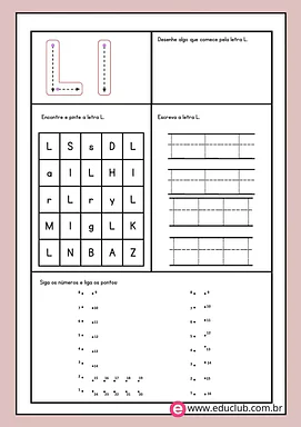 Atividade letra L Atividade letra L para 1º Ano de Língua Portuguesa, Alfabeto - Material educacional