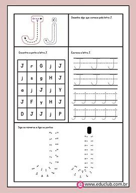 Atividade letra J Atividade letra J para 1º Ano de Língua Portuguesa, Alfabeto - Material educacional