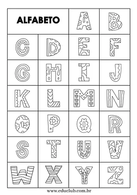 Alfabeto para colorir para 1º Ano, Pré-Escola de Língua Portuguesa, Alfabeto, Grafismos, Artes - Material educacional