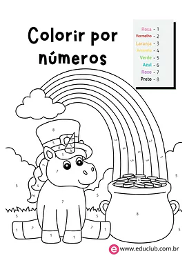 Colorir por números o unicórnio para Creche, Pré-Escola de Recursos Educativos, Números, Passatempo, Matemática, Desenhos,...