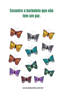 Qual borboleta não tem par? para Pré-Escola de Habilidades Perceptivas, Atenção e Concentração - Material educacional