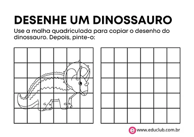 Dinossauro para desenhar na malha quadriculada para 3º Ano, 2º Ano, 1º Ano de Desenhos, Artes - Material educacional