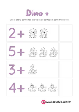 Adição com figuras de dinossauro para 1º Ano de Operações básicas, Matemática - Material educacional